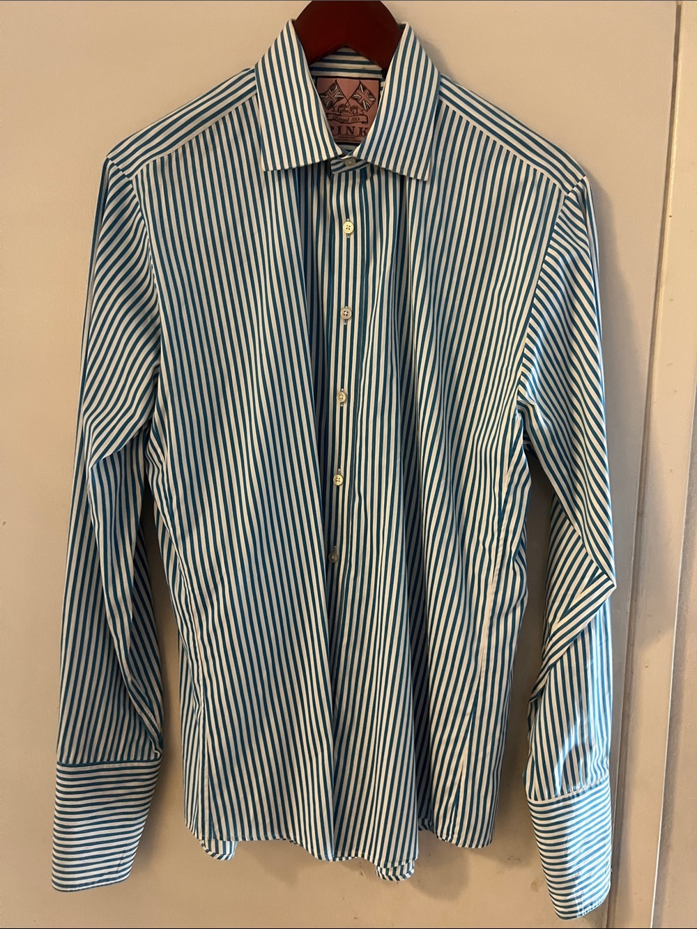 Thomas Pink…Men's Blue Stripe Dress Shirt - Classic Formal Shirt…medium 16.5